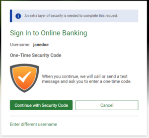 Screenshot - Continue with Security Code