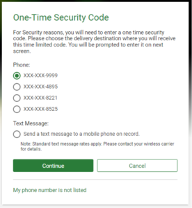 Screenshot - Choosing phone number to receive security code